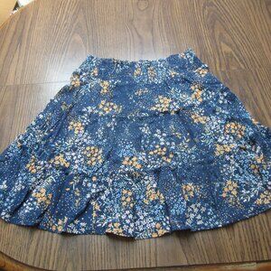 Market & Spruce Navy Floral Tiered Skirt with Mustard and Cream Accents